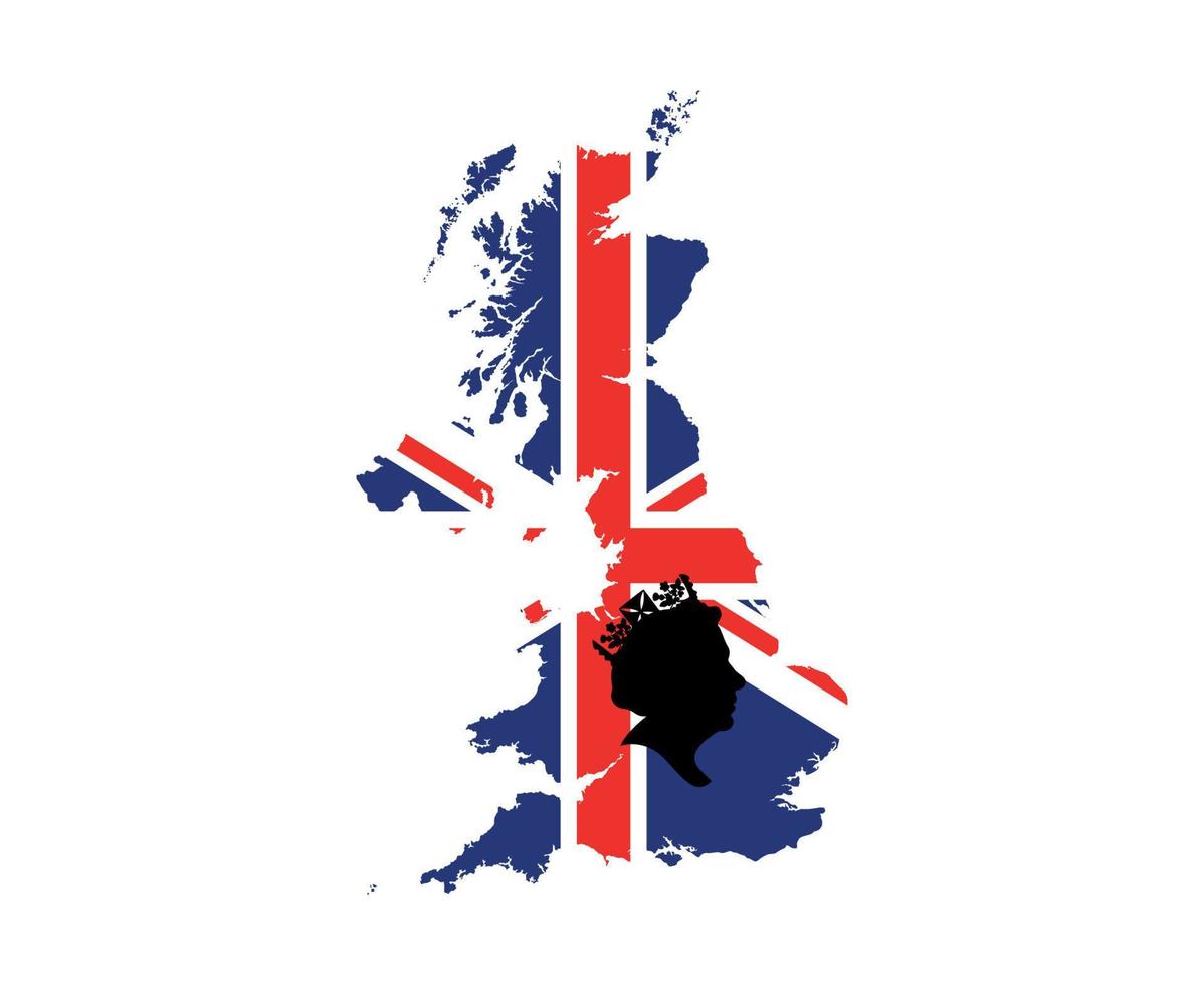 reine elizabeth visage noir avec drapeau britannique royaume uni europe nationale emblème carte icône illustration vectorielle élément de conception abstraite vecteur