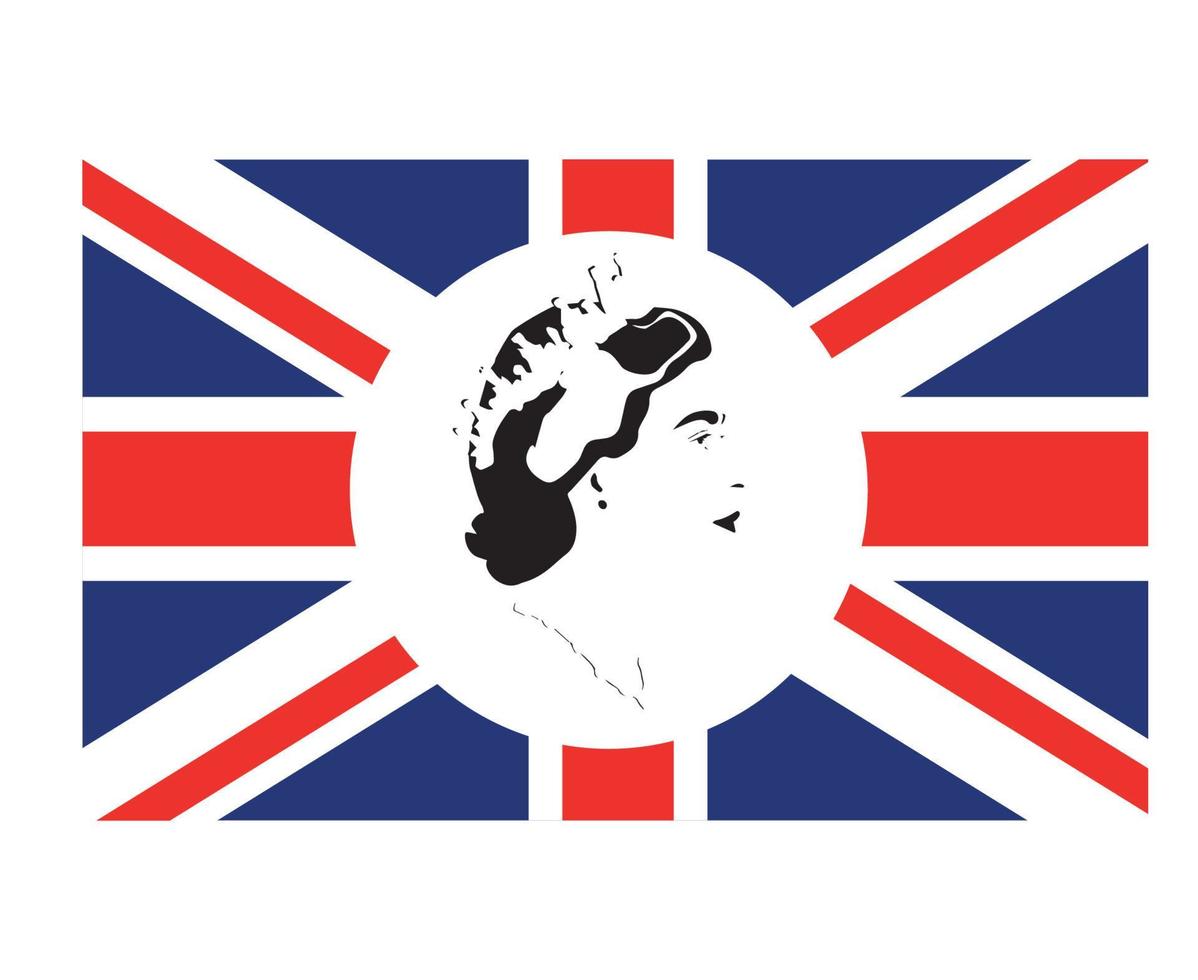 reine elizabeth visage portrait noir avec drapeau britannique royaume uni europe nationale emblème symbole icône illustration vectorielle élément de conception abstraite vecteur