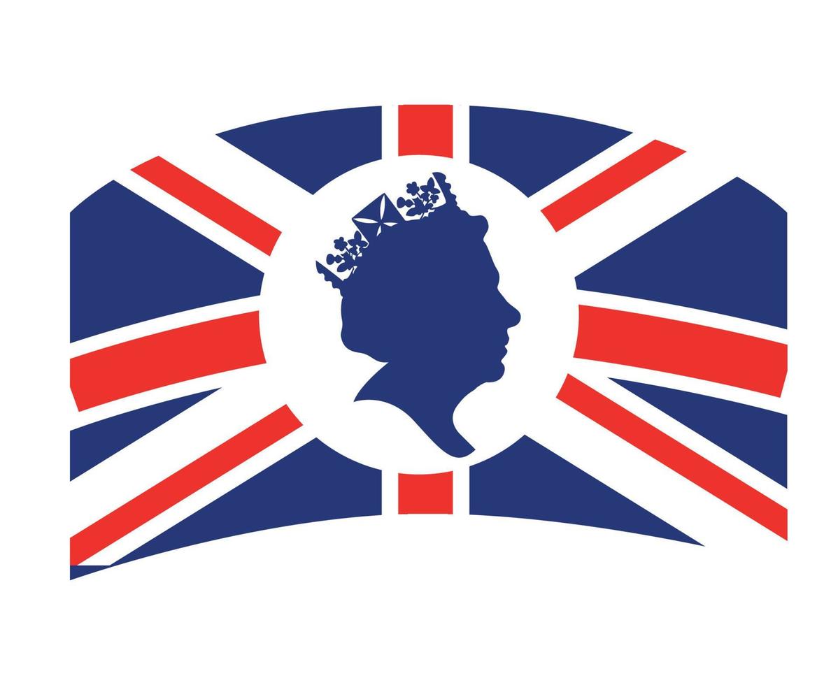 visage de la reine elizabeth blanc et bleu avec drapeau du royaume uni britannique emblème national de leurope illustration vectorielle élément de conception abstraite vecteur