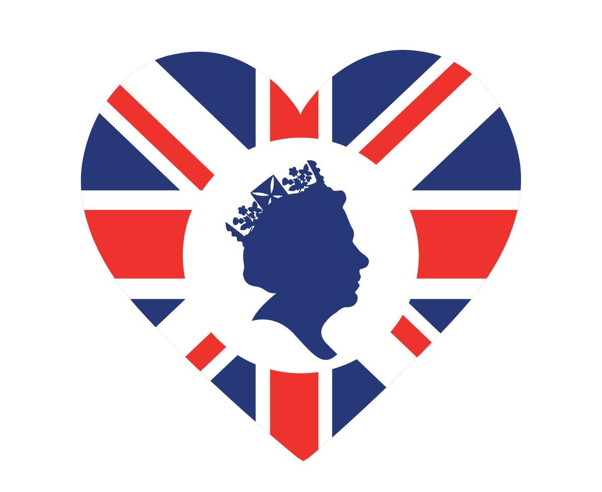 visage de la reine elizabeth blanc et bleu avec drapeau du royaume uni britannique emblème national de leurope icône de coeur illustration vectorielle élément de conception abstraite vecteur