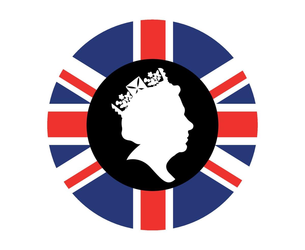 visage de la reine elizabeth noir et blanc avec le drapeau du royaume uni britannique emblème national de leurope icône illustration vectorielle élément de conception abstraite vecteur