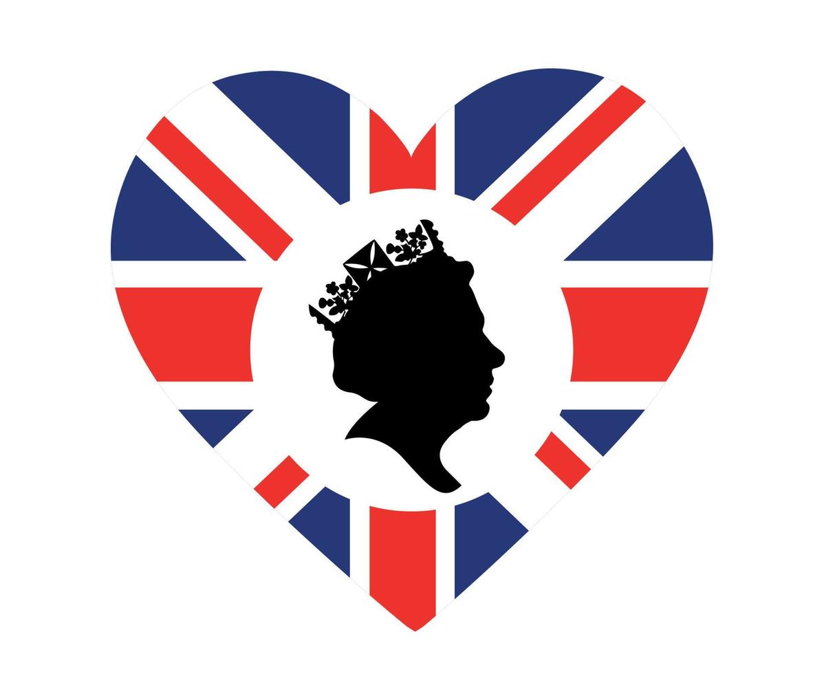 reine elizabeth visage noir et blanc avec drapeau britannique royaume uni europe nationale emblème coeur icône illustration vectorielle élément de conception abstraite vecteur