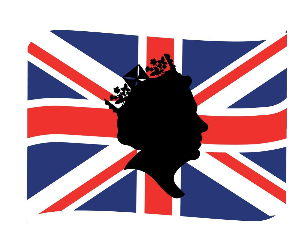 reine elizabeth visage noir avec drapeau britannique royaume uni europe nationale emblème ruban icône illustration vectorielle élément de conception abstraite vecteur