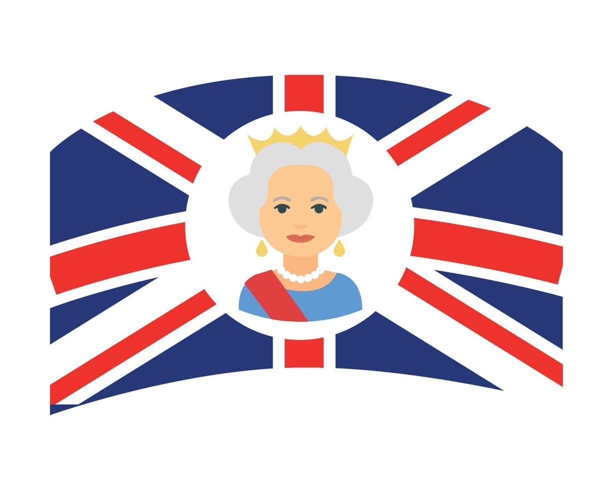 portrait de visage de la reine elizabeth avec drapeau du royaume uni britannique emblème national de leurope illustration vectorielle élément de conception abstraite vecteur
