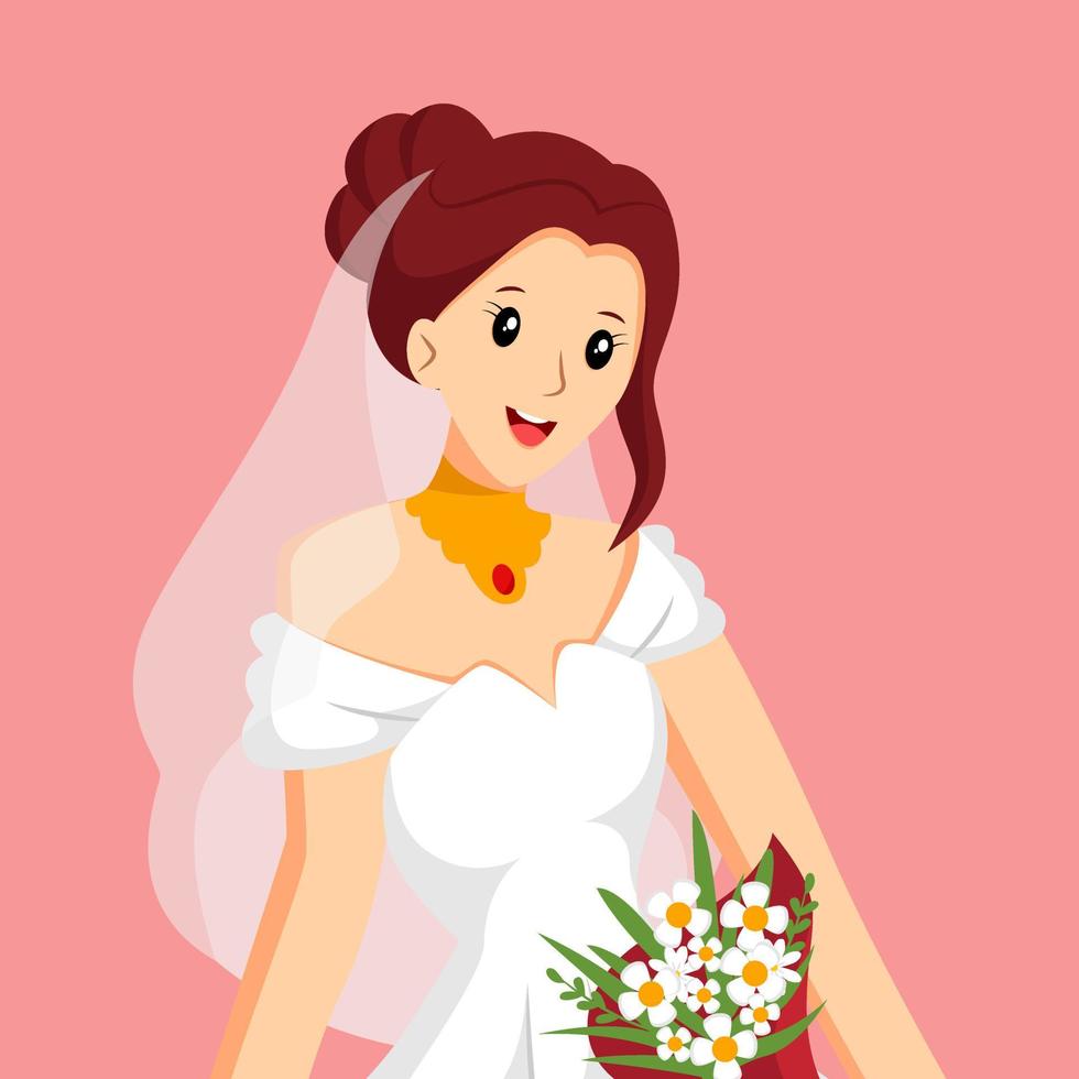 jolie mariée en illustration de conception de personnage de robe blanche vecteur