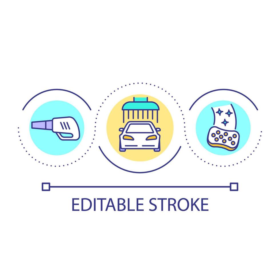 icône de concept de boucle de lavage de voiture. hygiène intérieure du véhicule. garder l'automobile propre pendant l'illustration de la ligne mince de l'idée abstraite du roadtrip. dessin de contour isolé. trait modifiable. vecteur