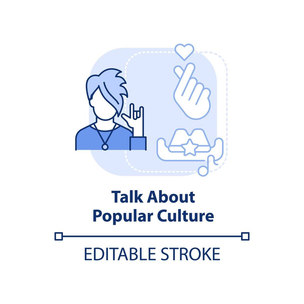 parler de l'icône de concept bleu clair de la culture populaire. s'entendre avec l'illustration de la ligne mince de l'idée abstraite de l'adolescent. dessin de contour isolé. trait modifiable. vecteur