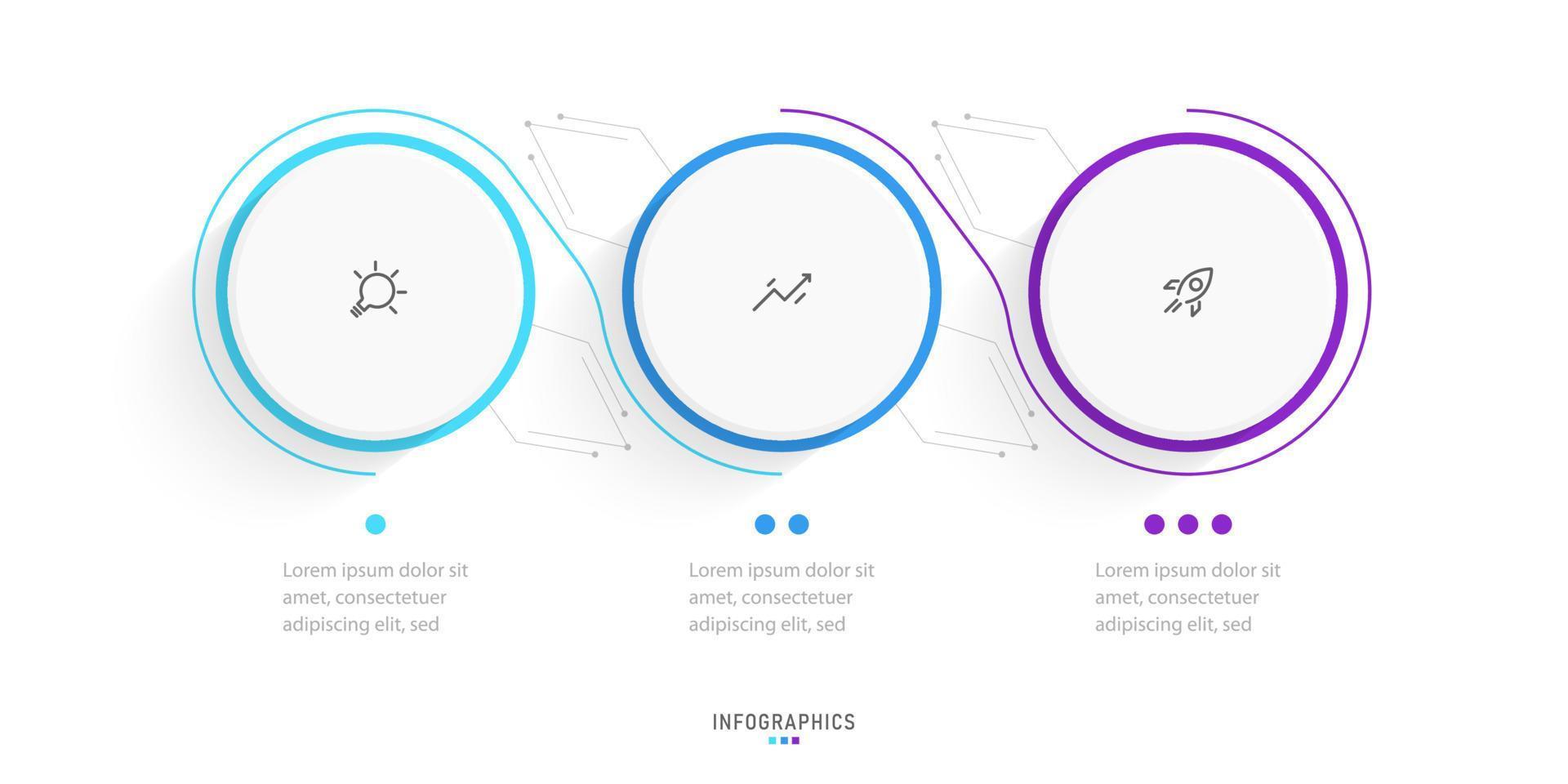 modèle de conception d'étiquettes infographiques vectorielles avec icônes et 3 options ou étapes. peut être utilisé pour le diagramme de processus, les présentations, la mise en page du flux de travail, la bannière, l'organigramme, le graphique d'informations. vecteur