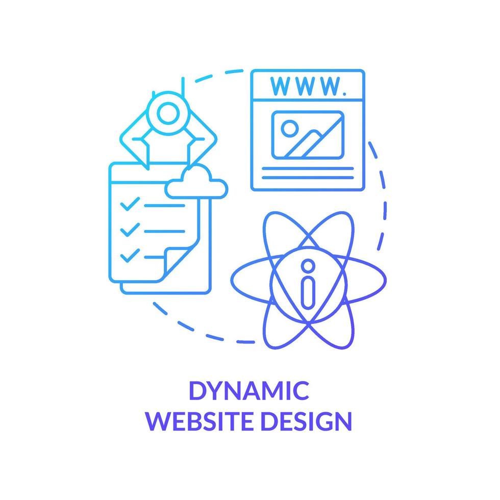icône de concept de dégradé bleu de conception de site Web dynamique. conception de sites Web réactifs genre idée abstraite illustration de ligne mince. site basé sur une base de données. dessin de contour isolé. vecteur