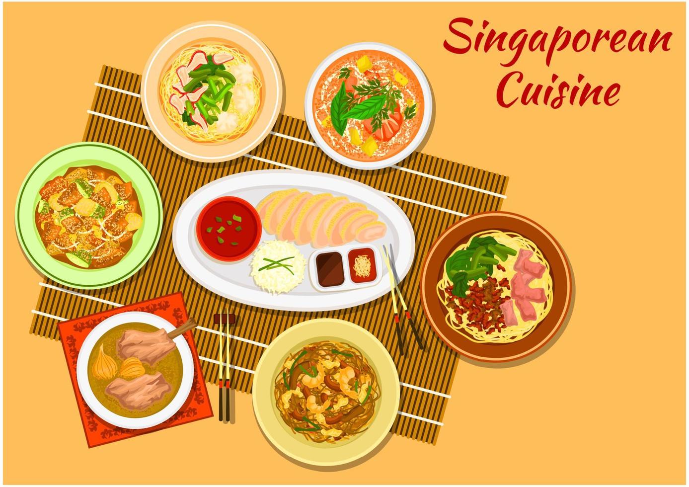 cuisine singapourienne icône de plats de dîner populaires vecteur