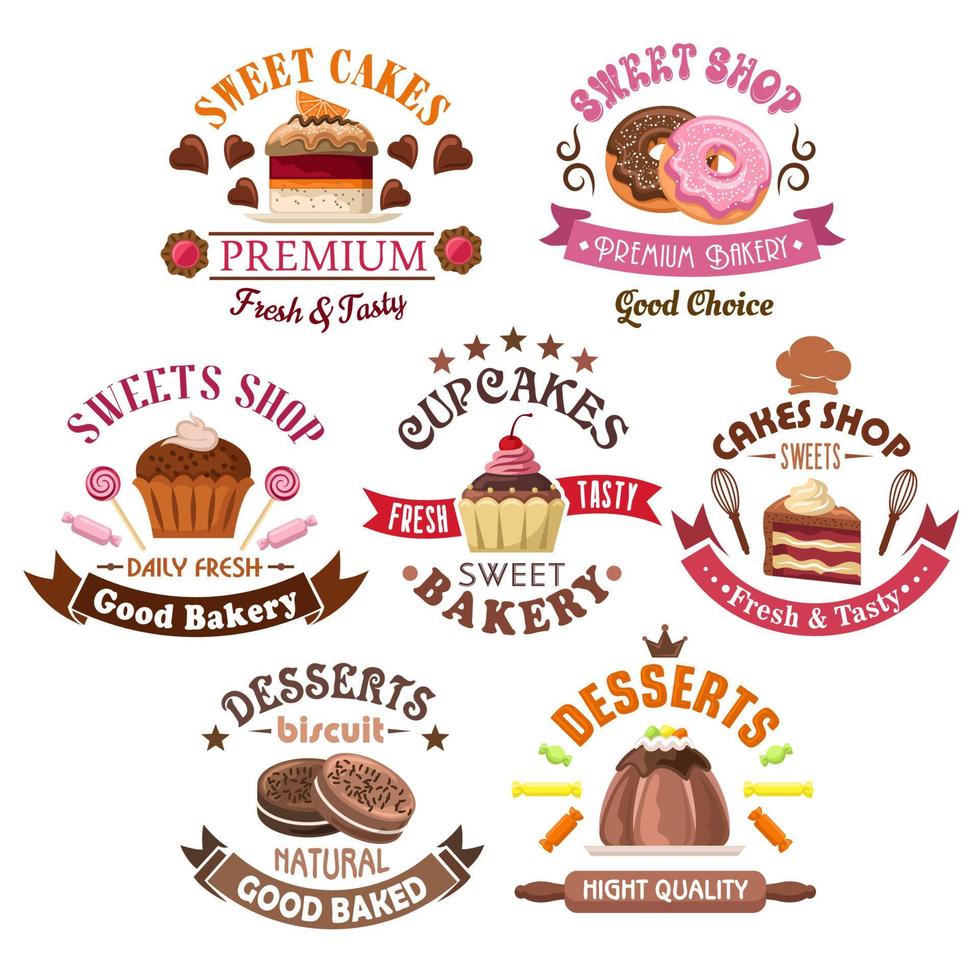pâtisserie, boulangerie, symboles de pâtisserie dans un style rétro vecteur