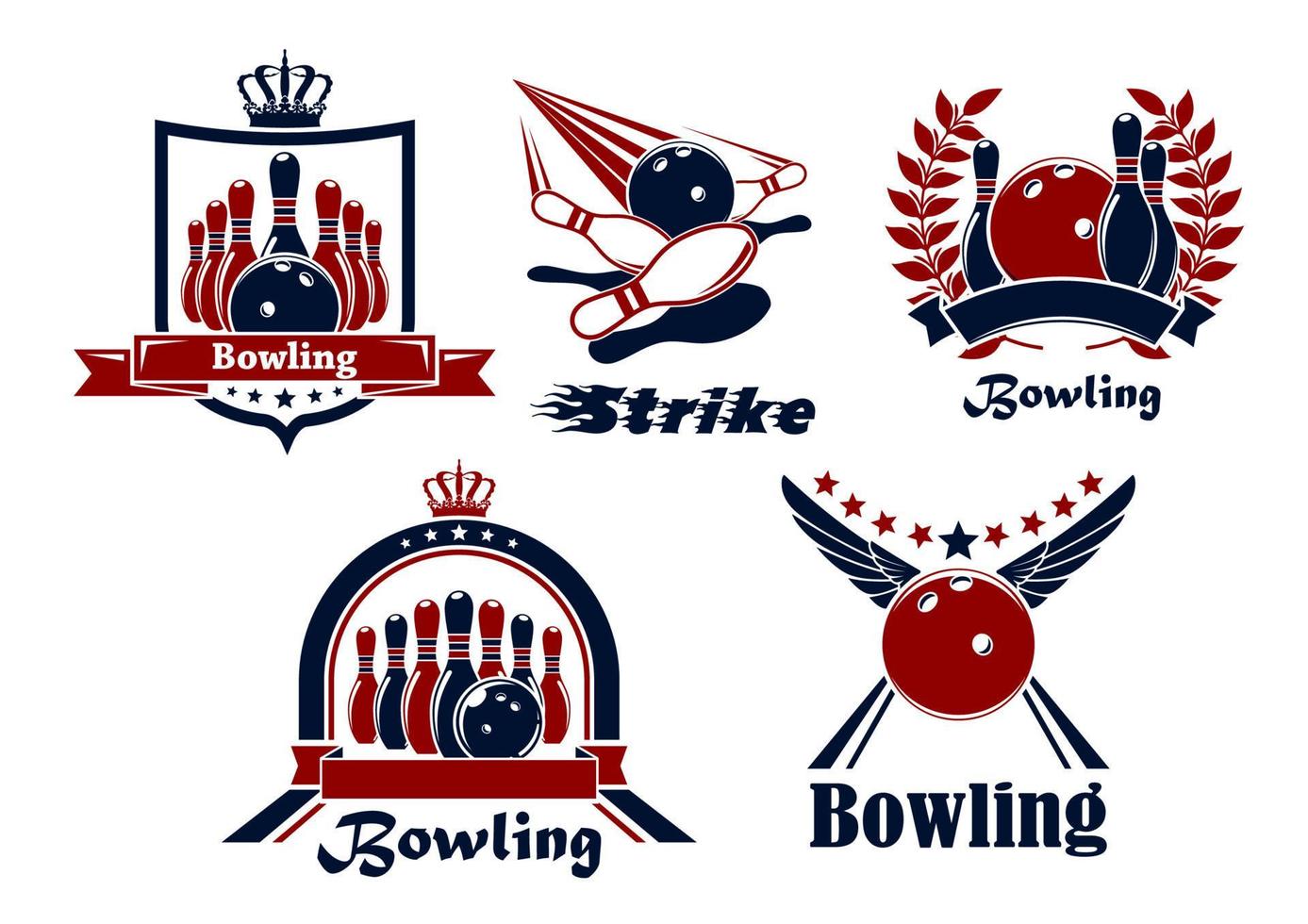 emblèmes de bowling avec des éléments de jeu vecteur