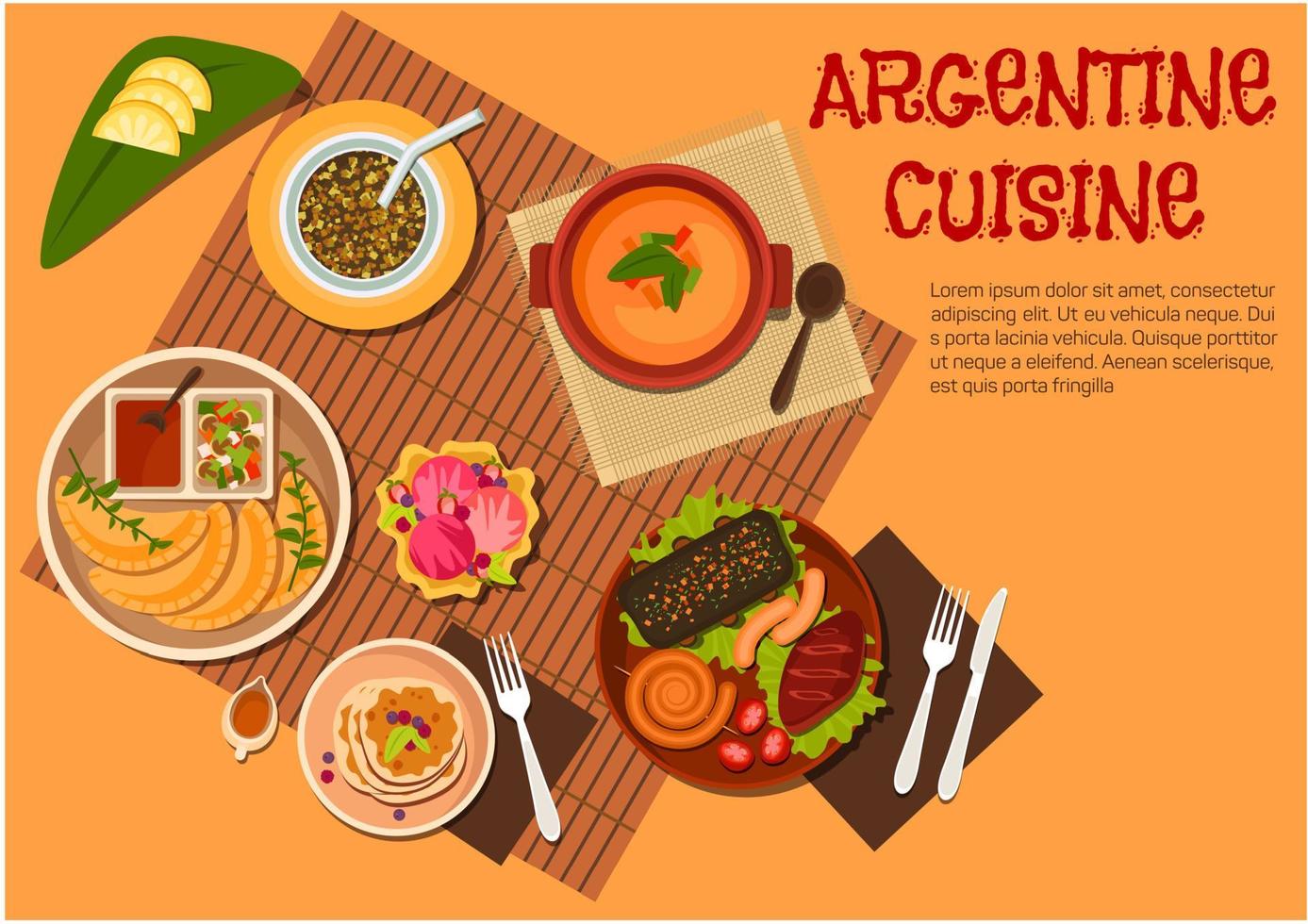 plats asado argentins avec icône plate de desserts vecteur