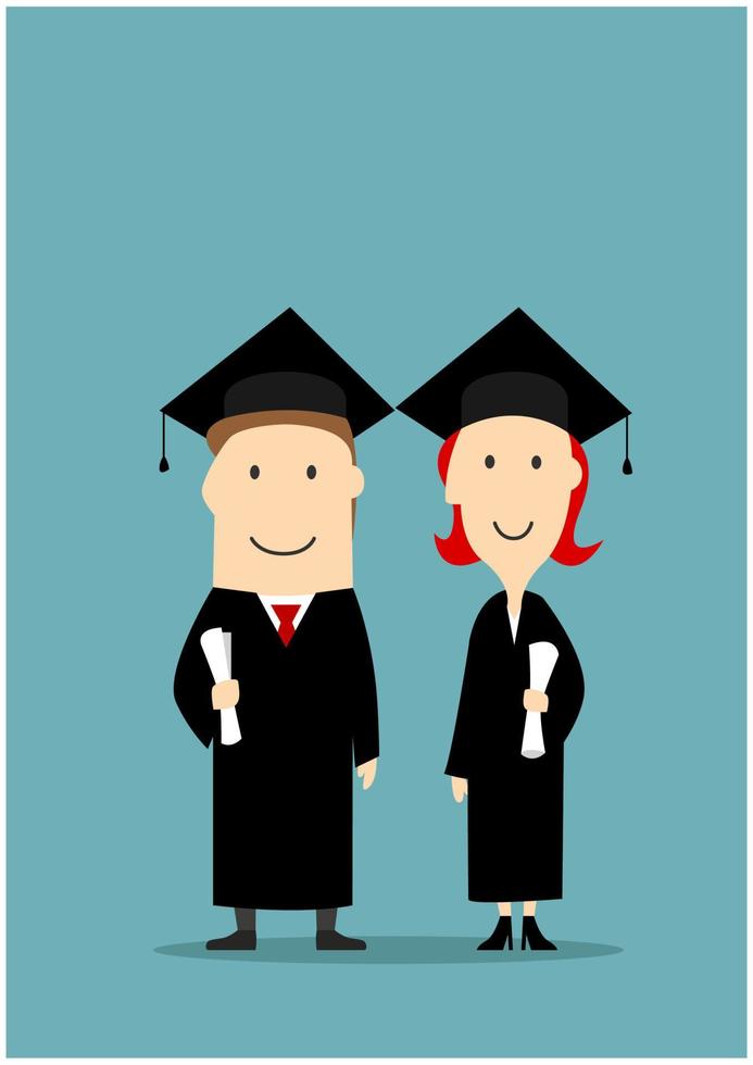 diplômés en manteau et casquette de graduation noirs vecteur