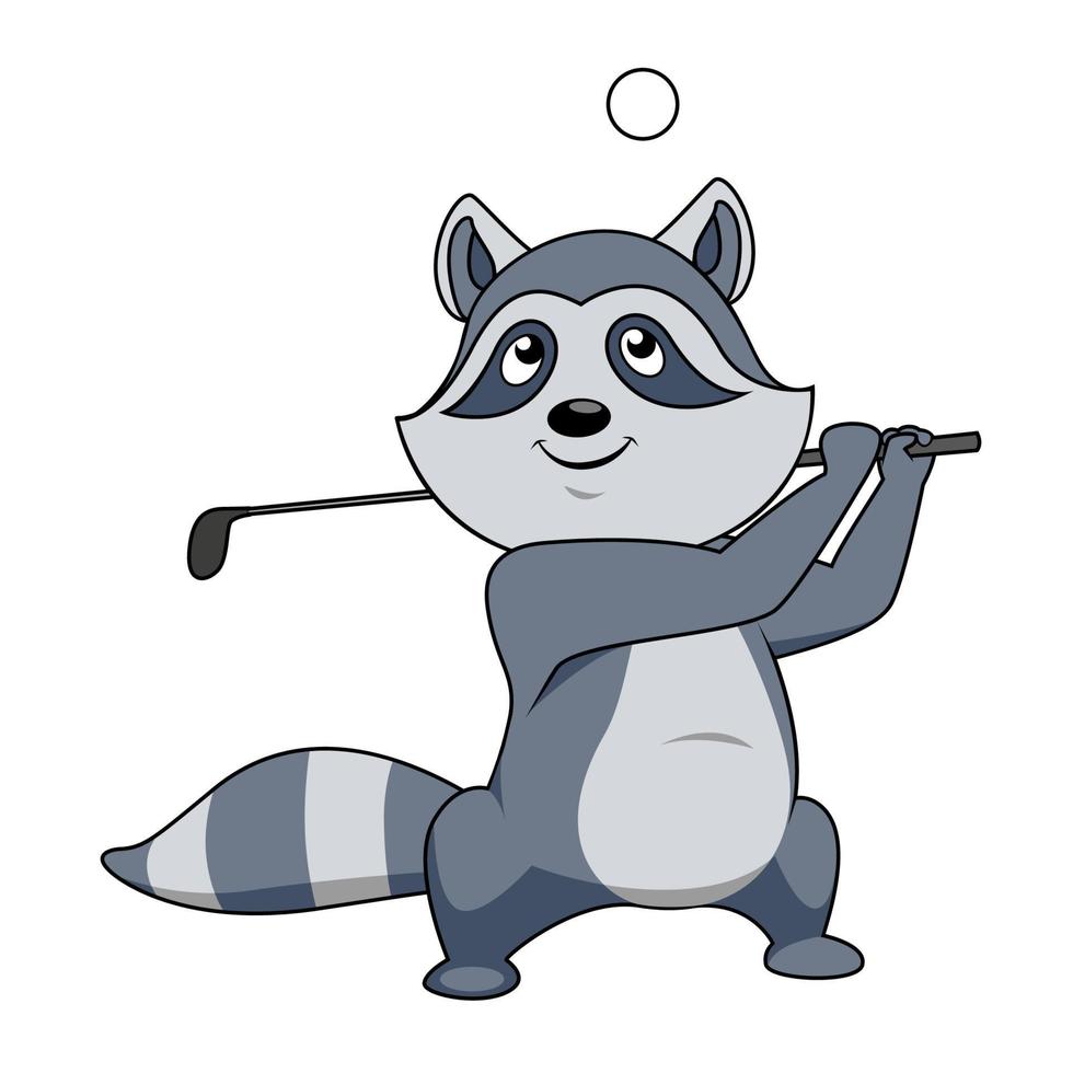 dessin animé drôle petit raton laveur jouant au golf vecteur