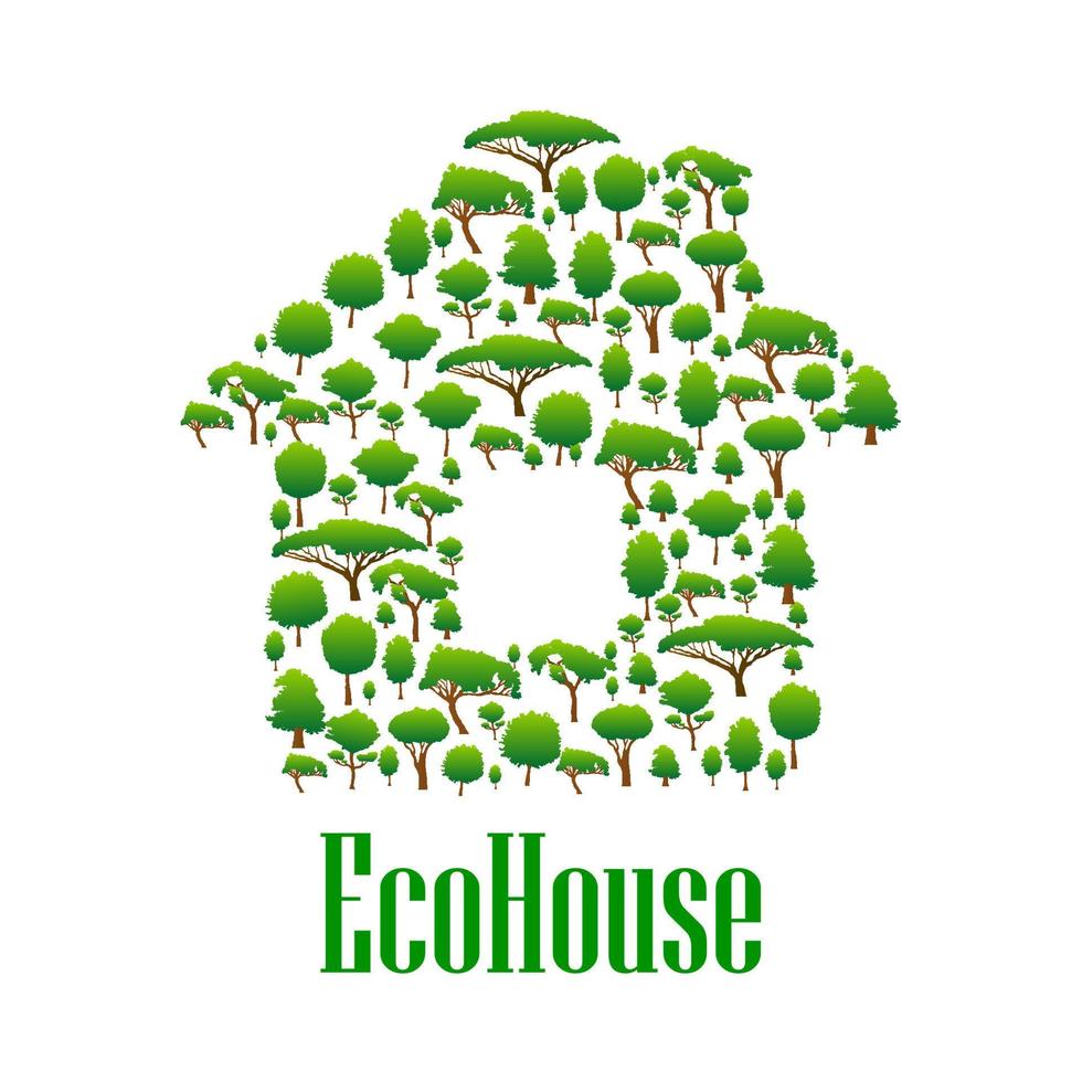 symbole de la maison écologique avec des arbres et des plantes vertes vecteur