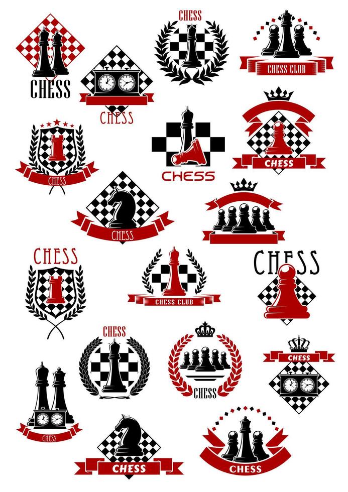 icônes de jeu d'échecs avec échiquiers et pièces vecteur