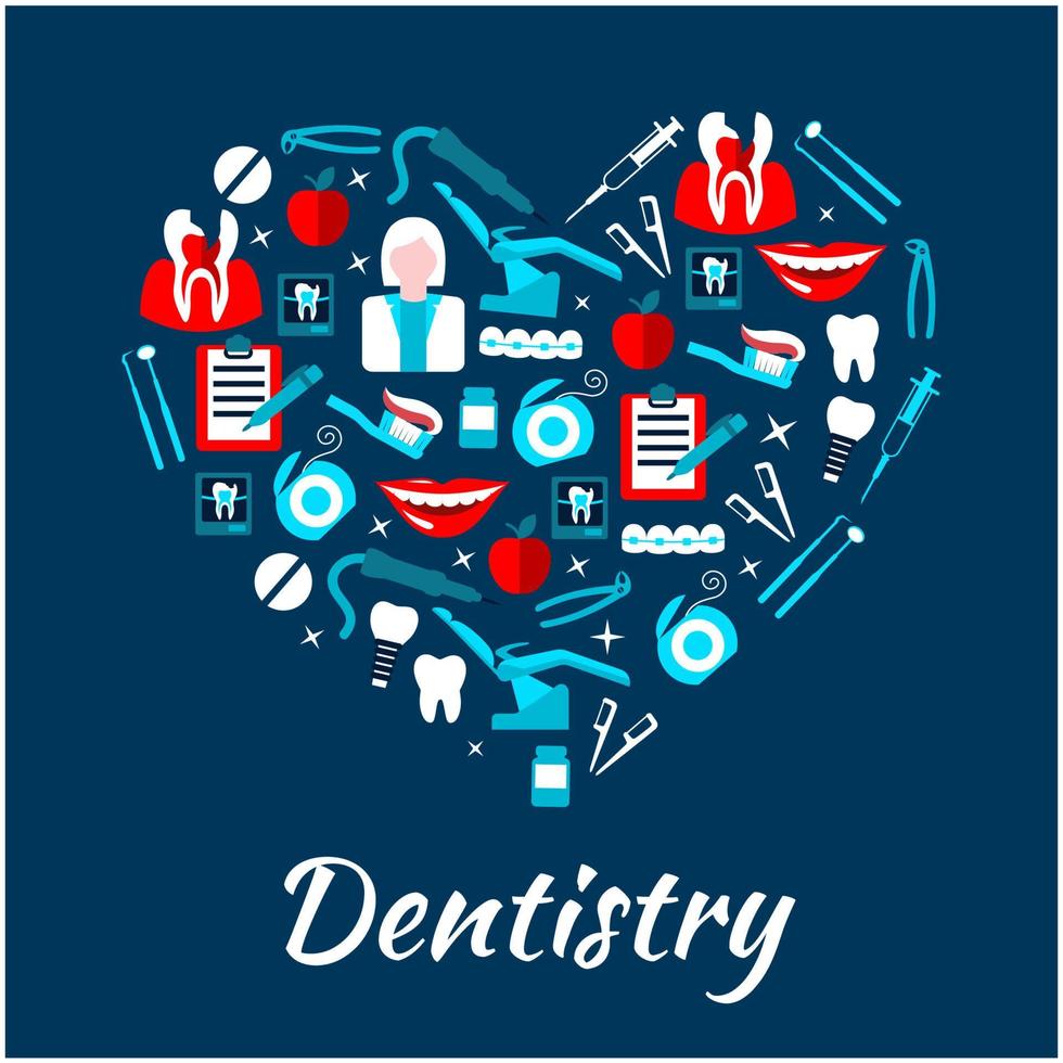 bannière de dentisterie avec icônes et symboles vecteur