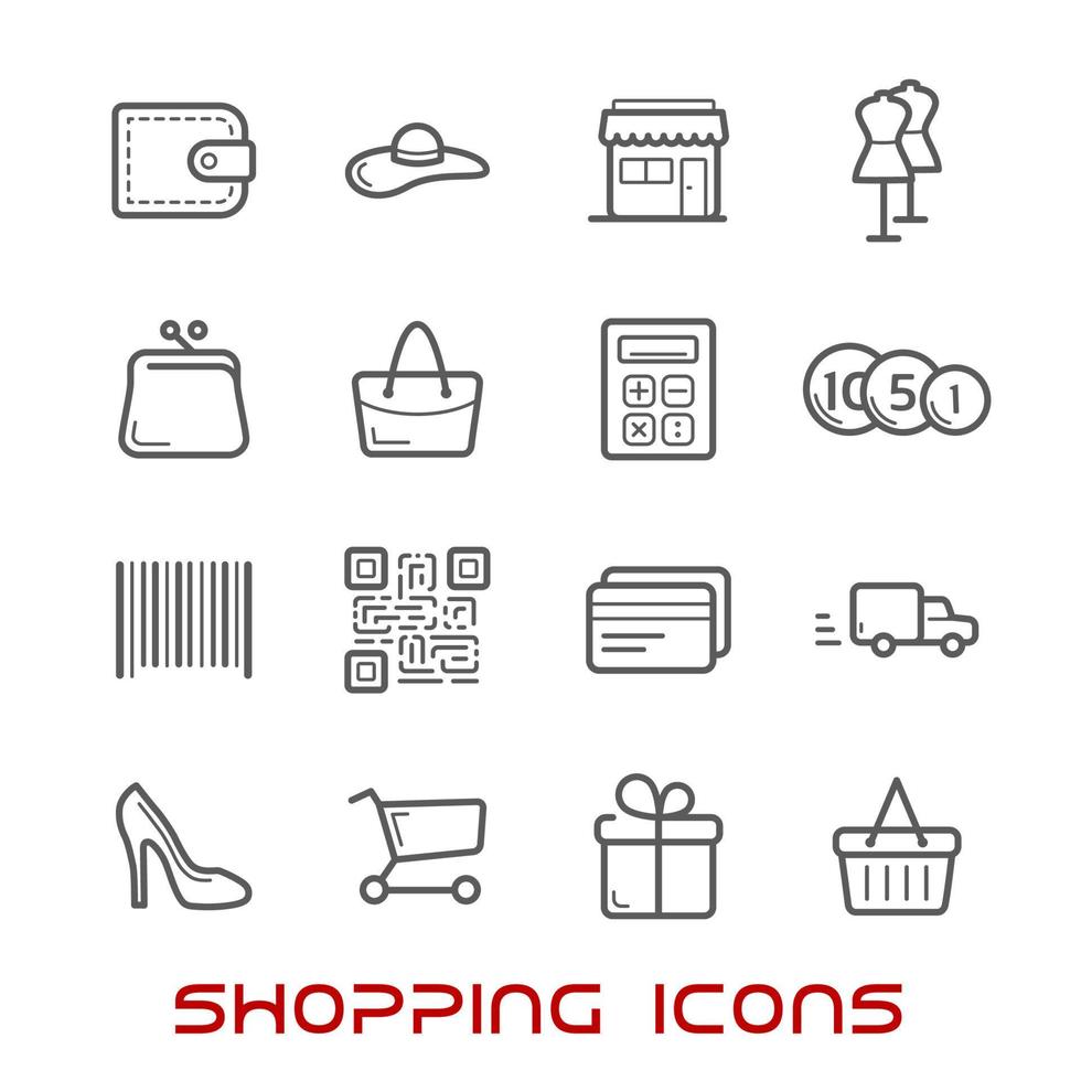 icônes de fine ligne de shopping et de vente au détail vecteur