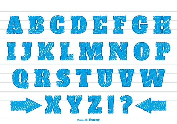 Ensemble Alphabet Blue Scribble Syle vecteur