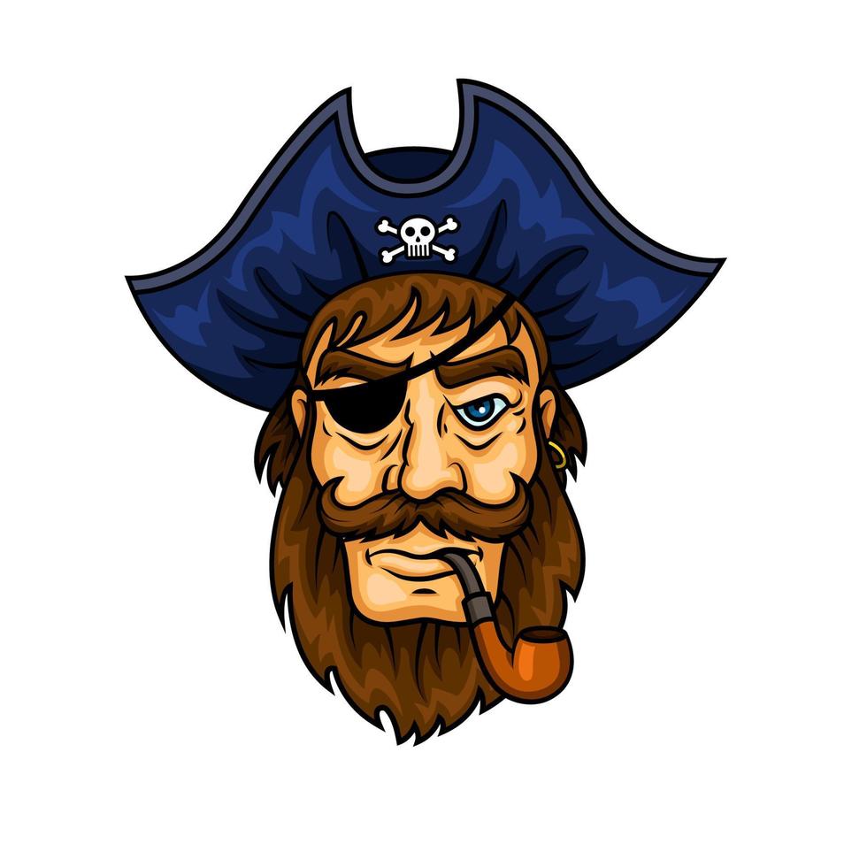 capitaine pirate dessin animé avec pipe vecteur