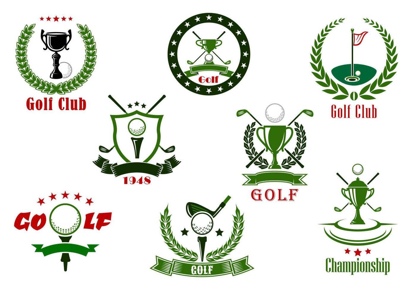 club de golf et icônes de sport de tournoi vecteur