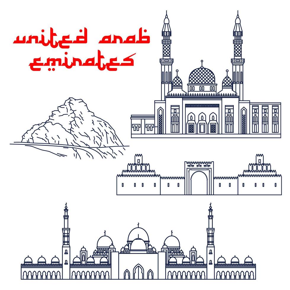 célèbres attractions touristiques des émirats arabes unis vecteur