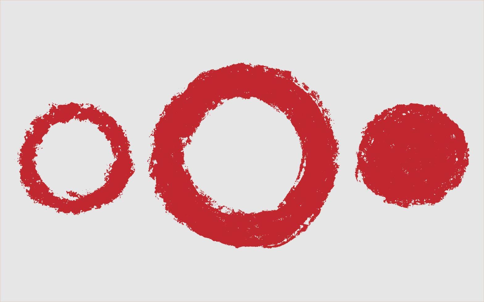 ensemble de forme de cercle de crayon de cire de vecteur rouge isolé sur fond blanc, éléments de conception de texture de craie de pinceau de peinture à la main de vecteur