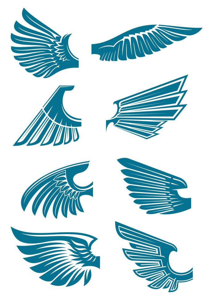 symboles d'ailes ouvertes bleues pour la conception de tatouage vecteur