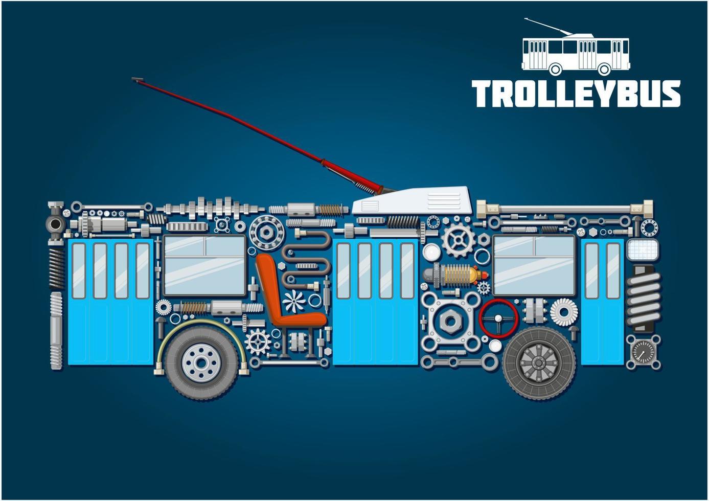 icône de trolleybus des composants principaux détaillés vecteur