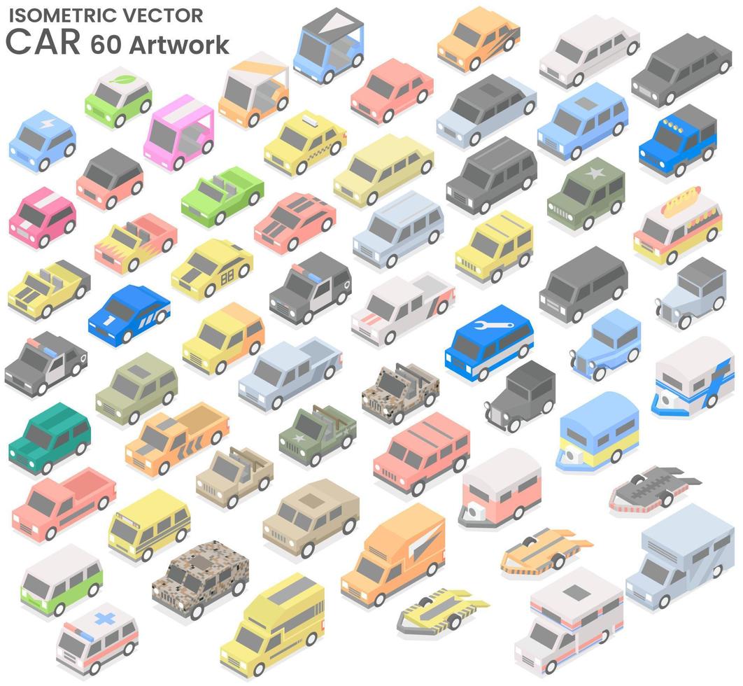 style plat vecteur isométrique de voitures divers modèles au total 60 œuvres d'art