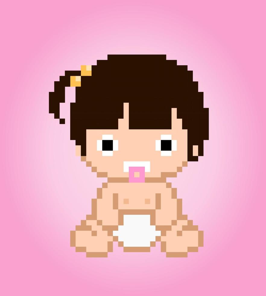 pixel bébé garçon et fille est assis. illustration de bébés jumeaux mignons. vecteur