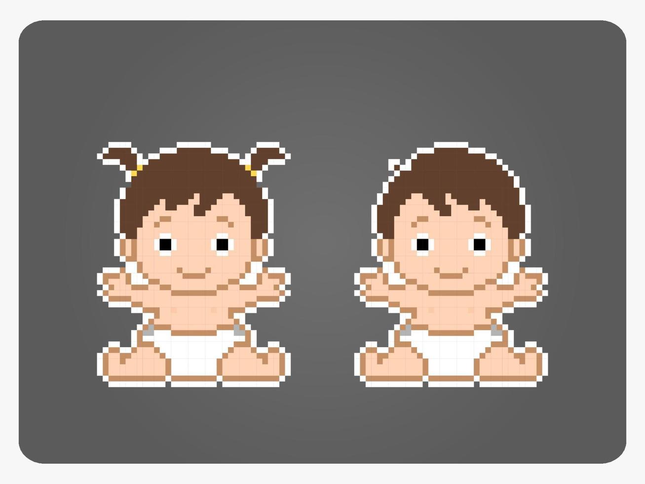 pixel bébé garçon et fille est assis. illustration de bébés jumeaux mignons. vecteur