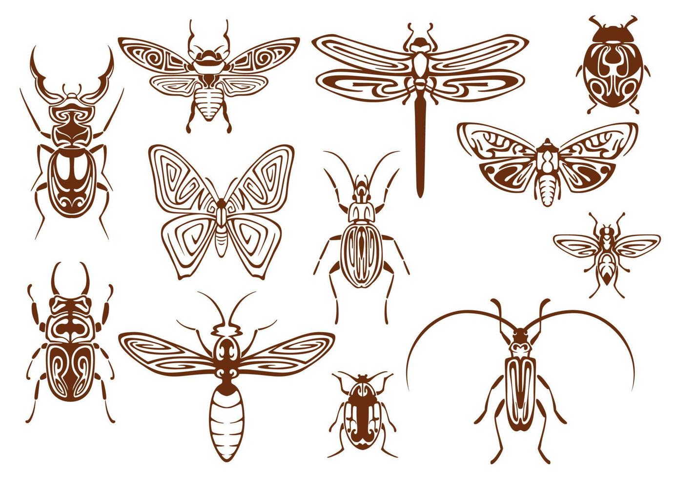 insectes tribaux bruns pour la conception de tatouage ou de mascotte vecteur