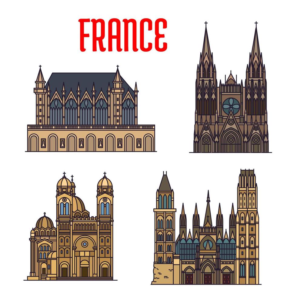 icône de repère de voyage français avec des cathédrales gothiques vecteur