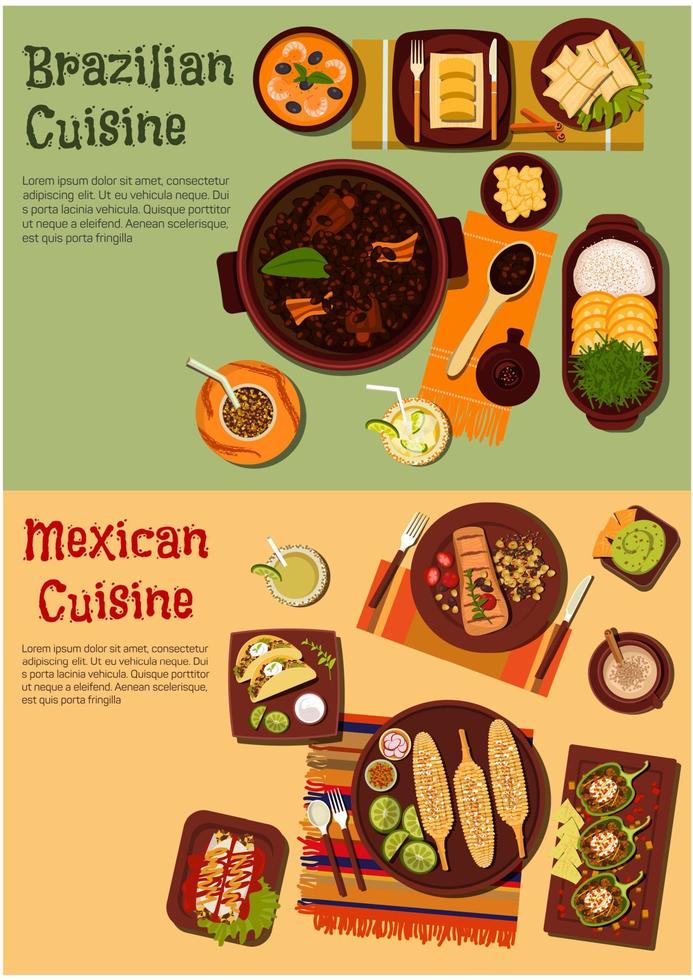 cuisine authentique du symbole du mexique et du brésil vecteur