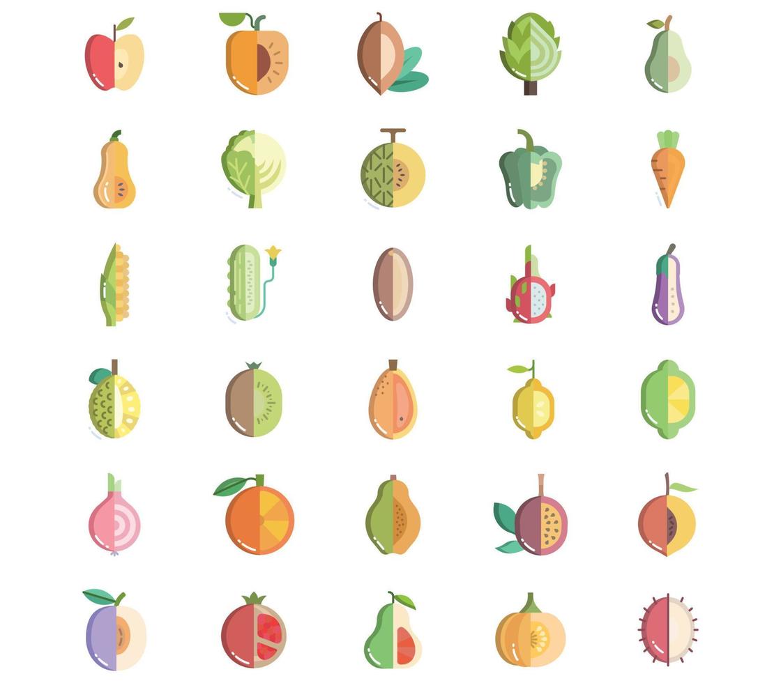 fruits et légumes, jeu d'icônes en tranches vecteur