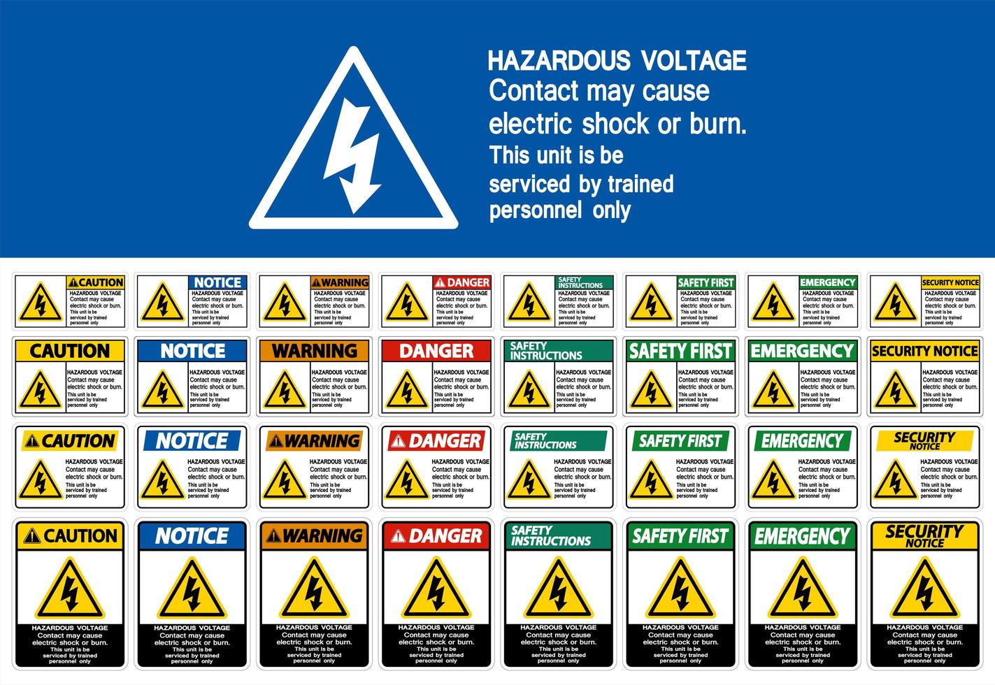 ensemble de panneaux électriques de tension ou de brûlure dangereux vecteur