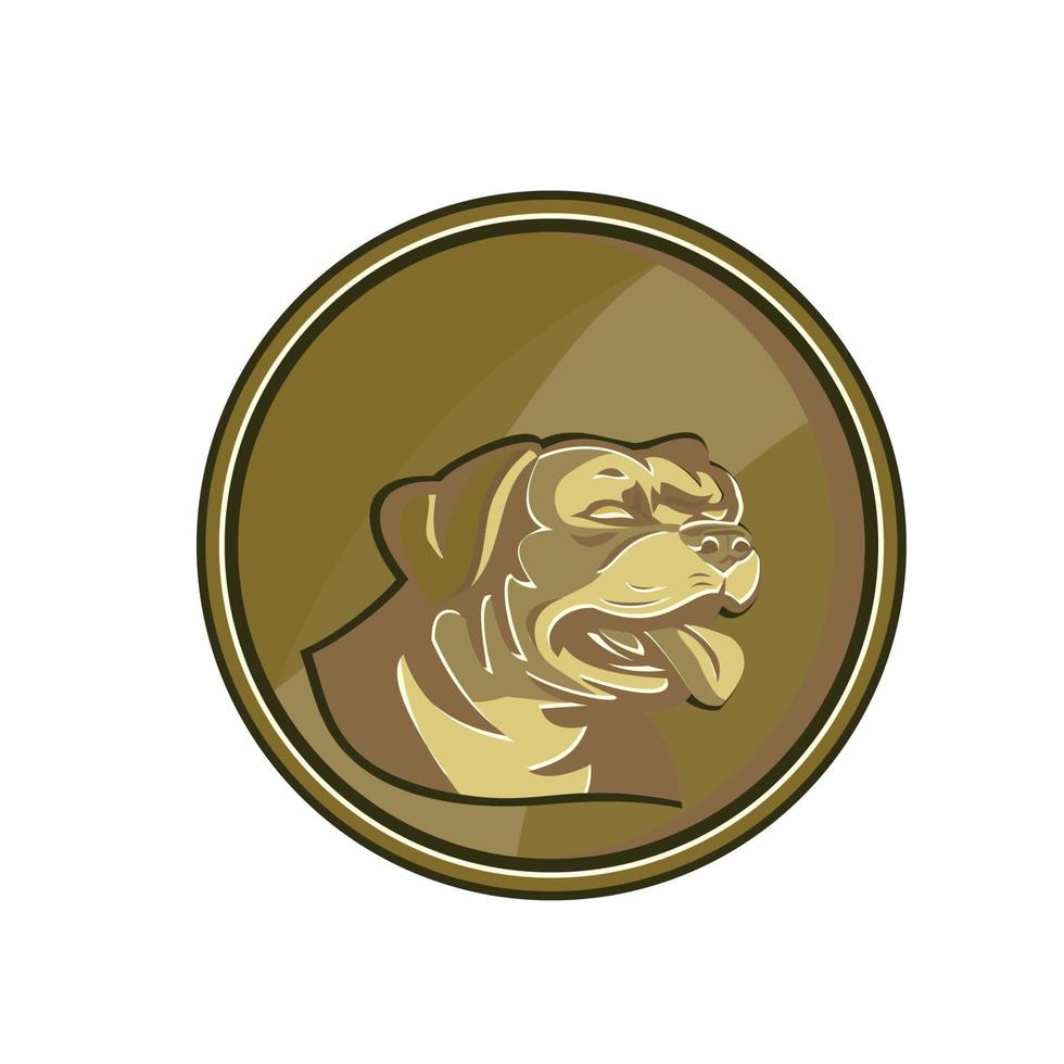 tête de chien de garde rottweiler médaillon d'or rétro vecteur