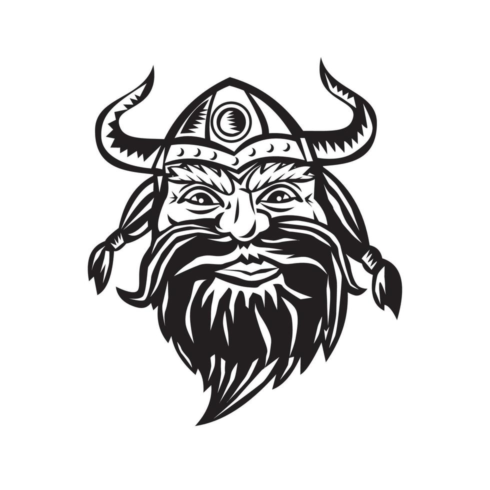 tête de guerrier viking en colère noir et blanc vecteur