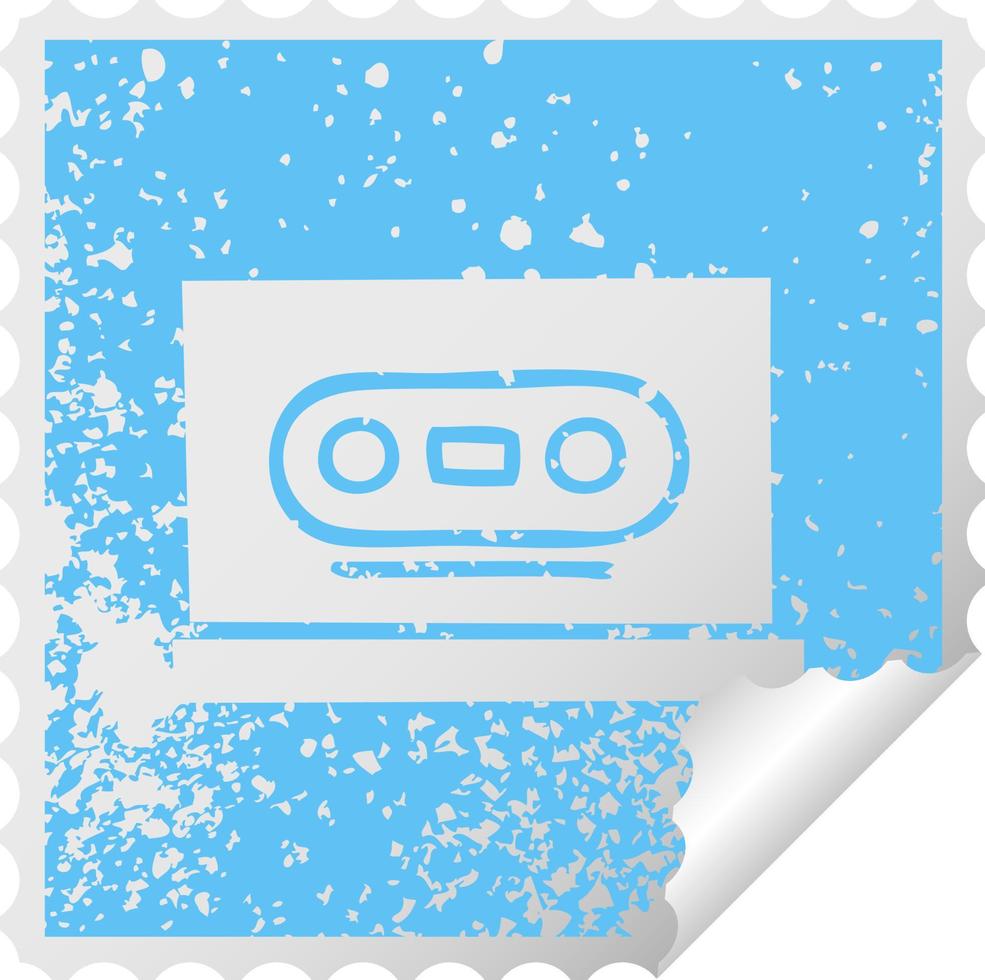 symbole d'autocollant de peeling carré en détresse cassette rétro vecteur