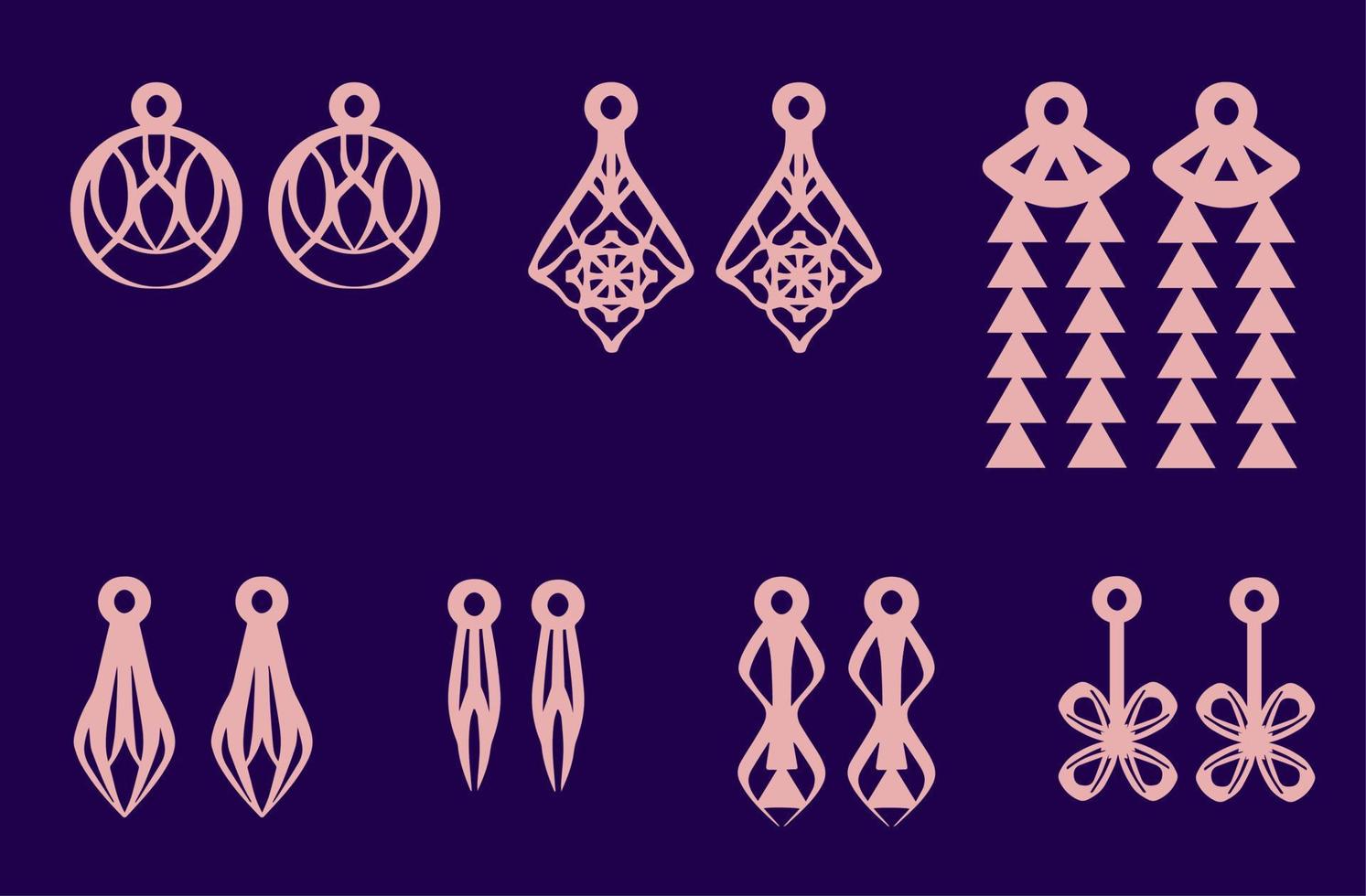 une collection de modèles de boucles d'oreilles aux formes géométriques. motif de pochoirs isolés adapté au travail artisanal, à la découpe au laser et à l'impression. vecteur