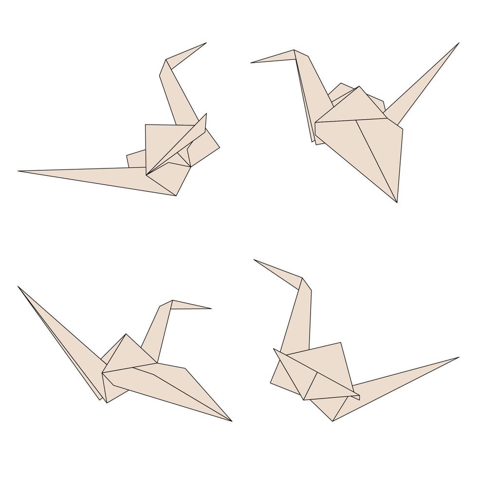 ensemble de grues en papier origami, oiseau en papier japon comme symbole de paix et de liberté différentes vues pour les cartes de conception et les bannières illustration vectorielle vecteur