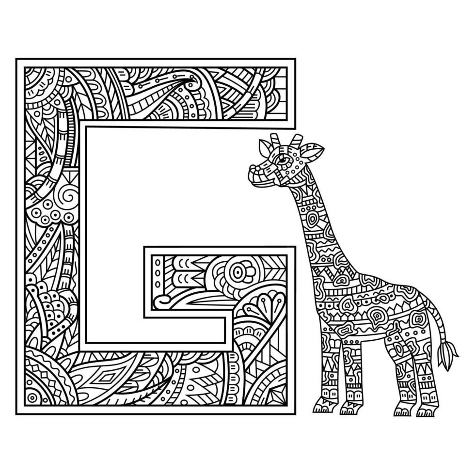 aphabet lettre g en dessin au trait girafe vecteur
