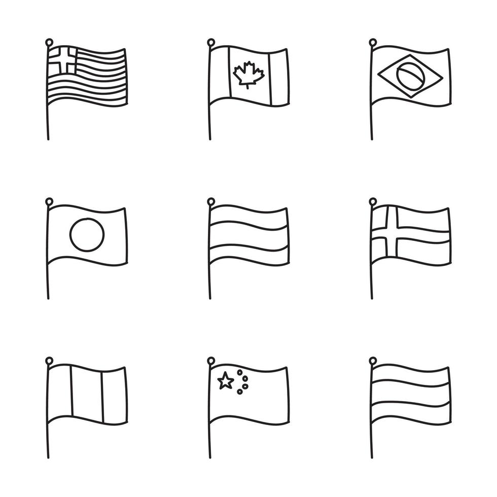 drapeaux de pays en noir et blanc vecteur