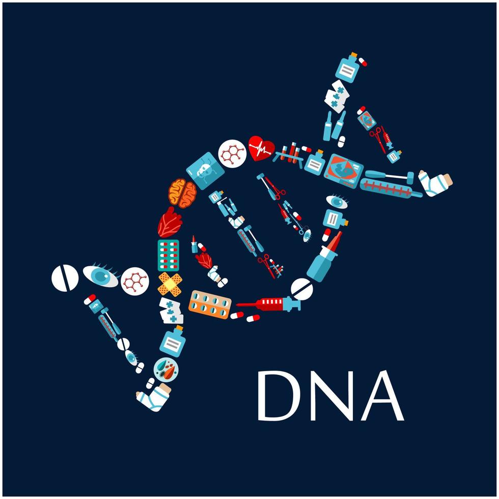 hélice d'adn à partir d'icône plate de symboles de soins de santé vecteur