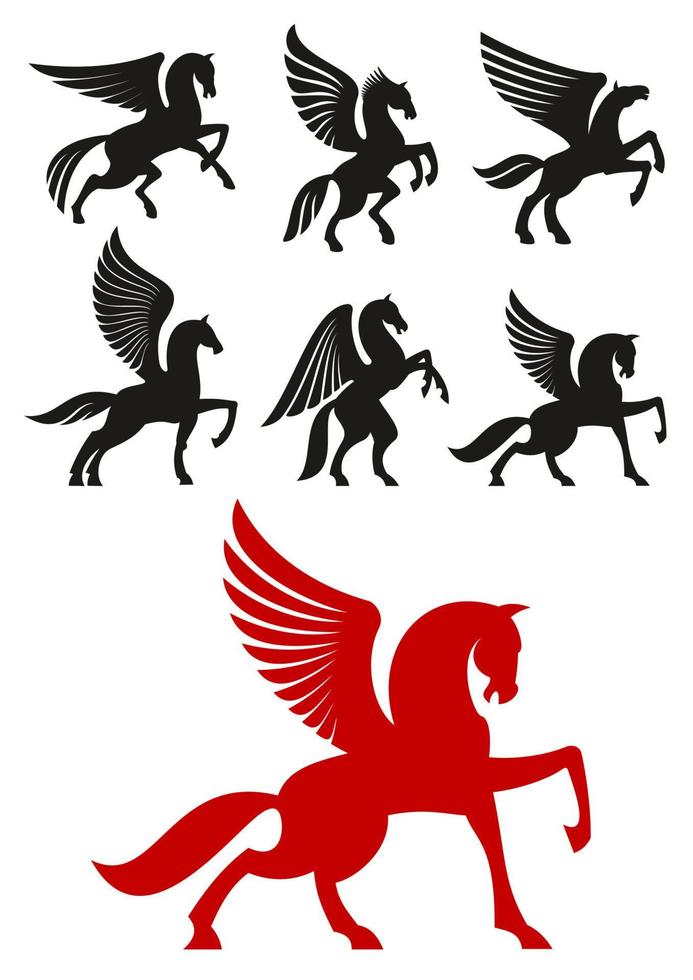 icônes de chevaux pegasus pour la conception héraldique vecteur