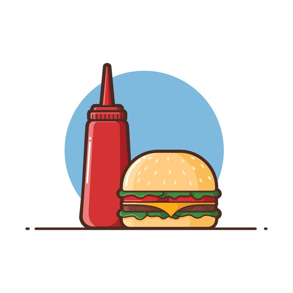 burger avec sauce ketchup illustration vectorielle de dessin animé - déjeuner, dessin animé minimaliste, restauration rapide, illustration de malbouffe vecteur