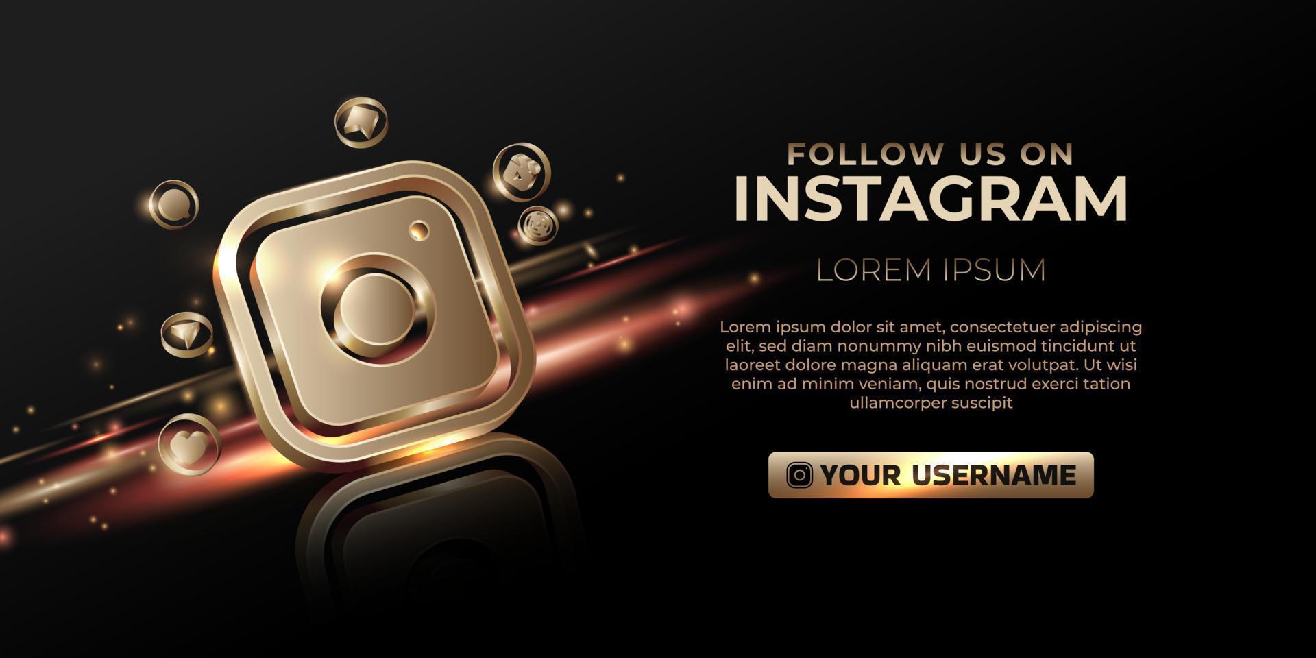 bannière instagram 3d icône dorée pour la promotion de la page d'entreprise et la publication sur les réseaux sociaux vecteur