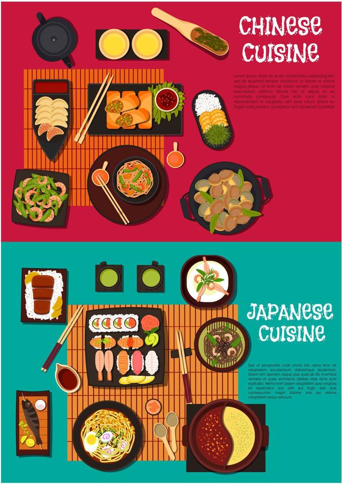 plats populaires de la cuisine japonaise et chinoise vecteur
